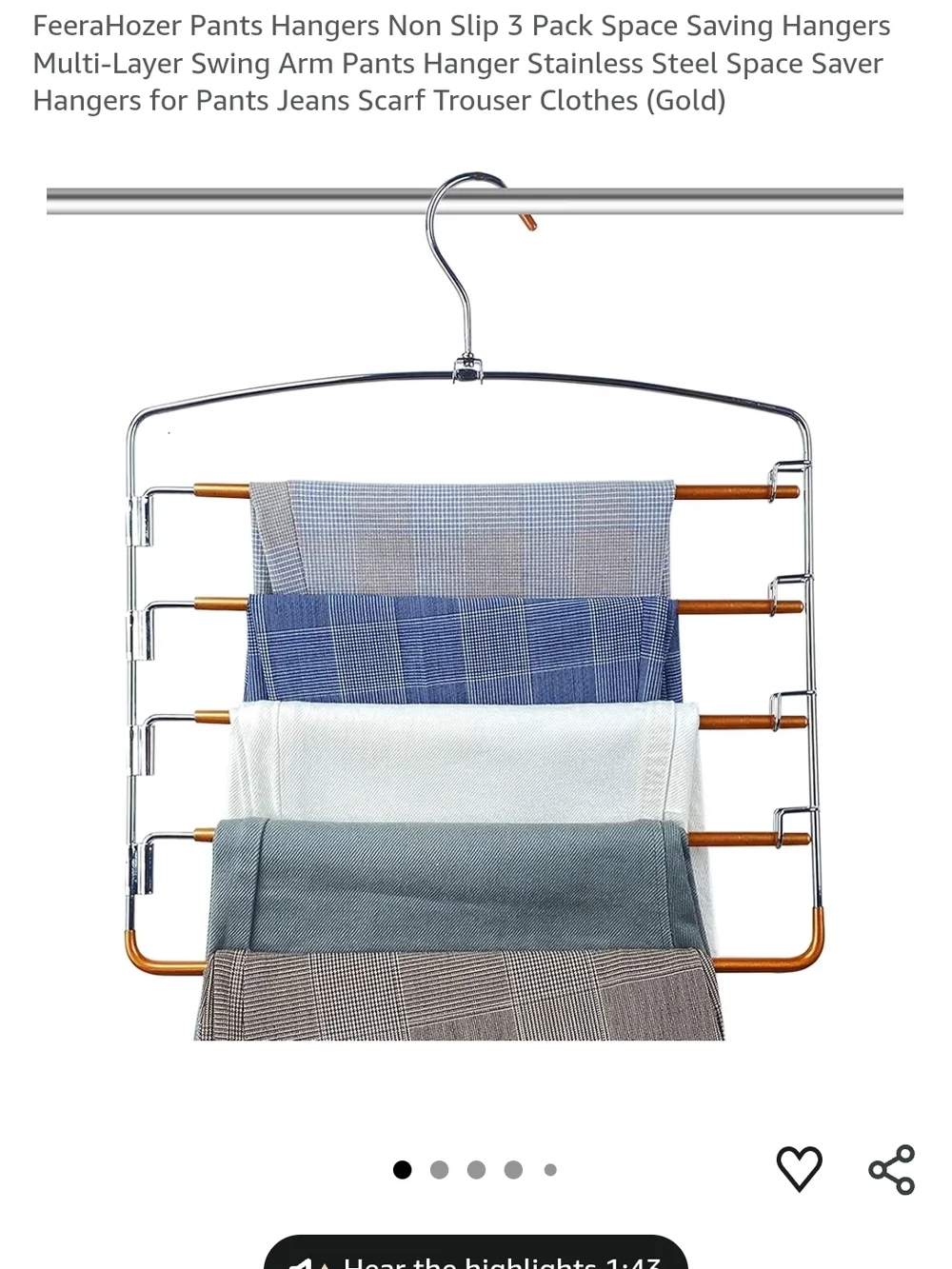Set of 3 Metal Multi-Tier Pants/Skirt Hangers in Copper and Silver